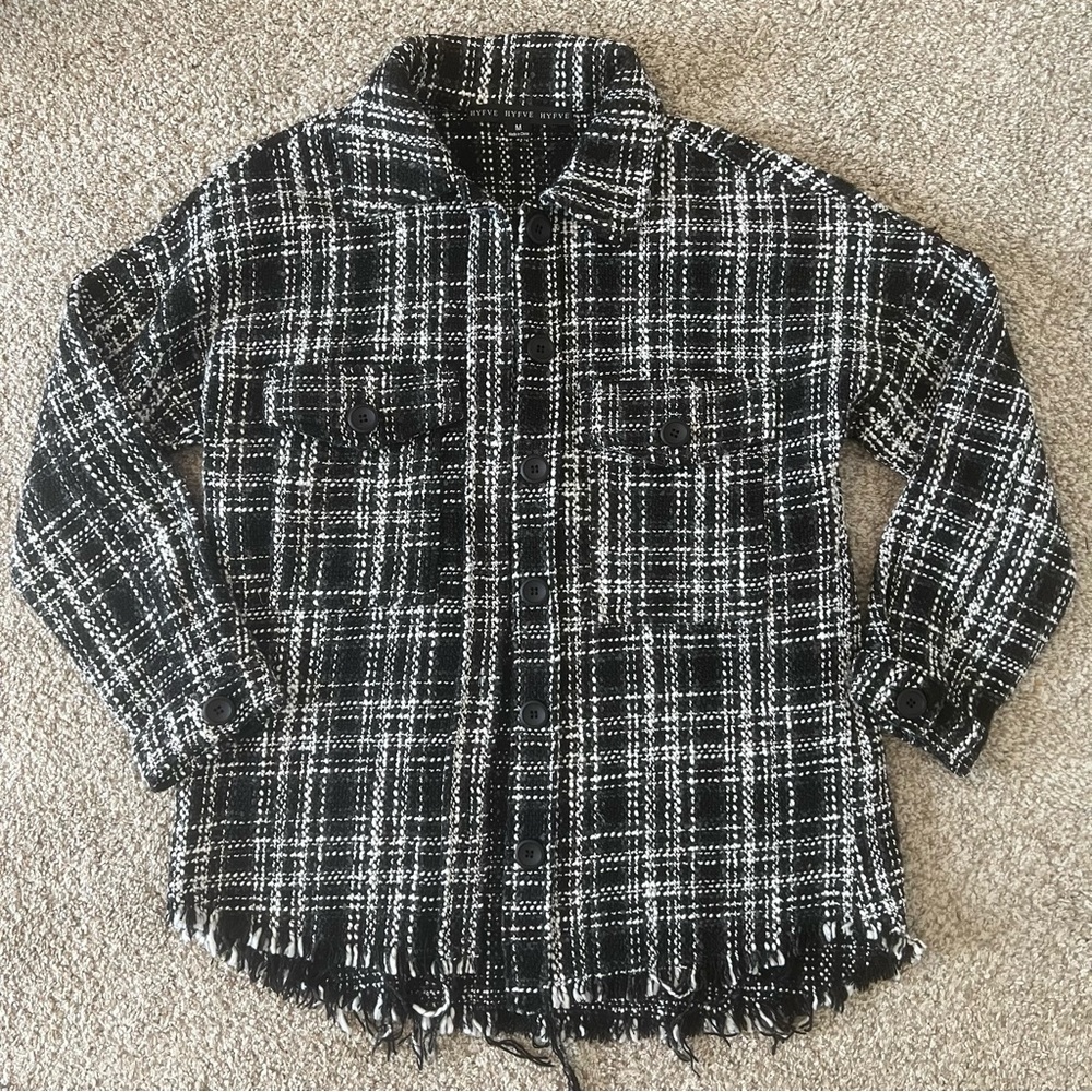 Tweed button down raw hem shacket